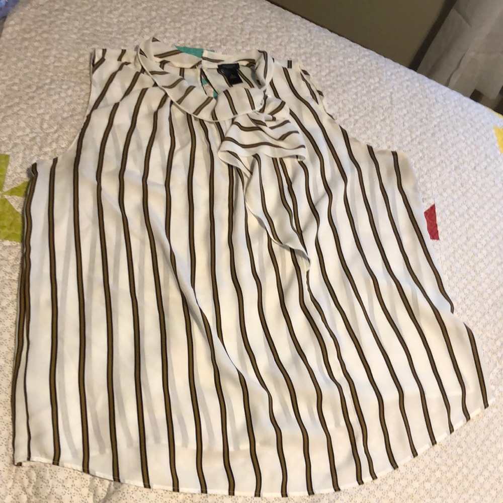 Ann Taylor Factory striped sleeveless top with ruffle accent